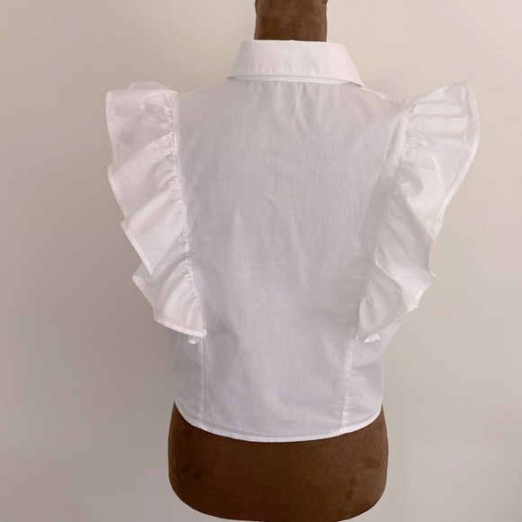 Sim & Sam WHITE POPLIN TIE FRONT RUFFLE TOP - Picture 5 of 9